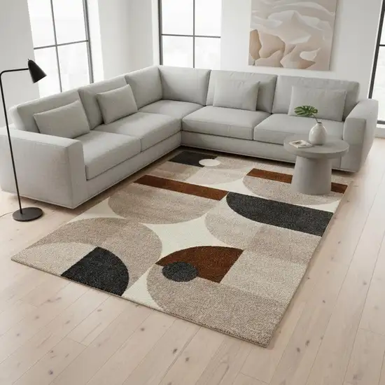 Cream Taupe And Red Geometric Area Rug Photo 1