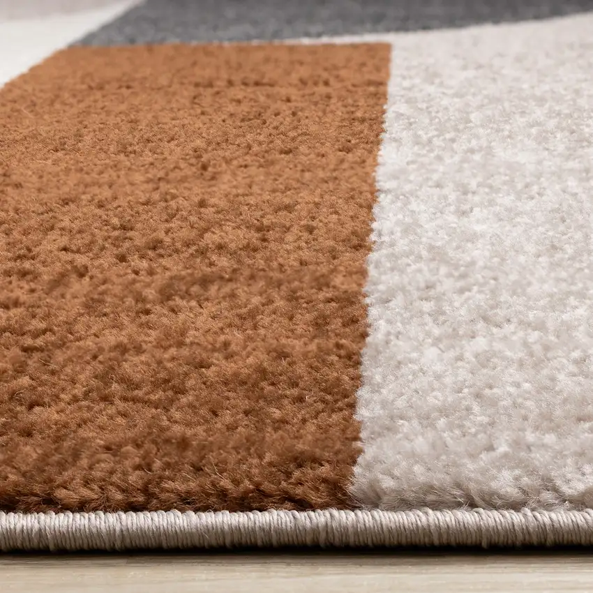 Cream Taupe And Red Geometric Area Rug Photo 7