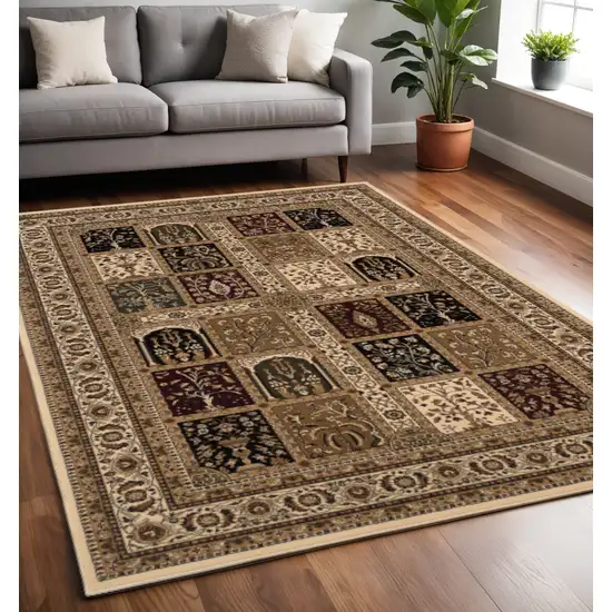 Beige and Black Oriental Power Loom Area Rug Photo 1