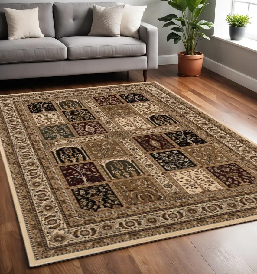 Beige and Black Oriental Power Loom Area Rug Photo 1