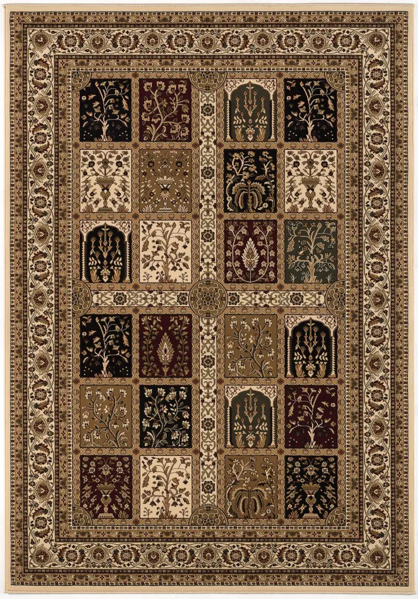Beige and Black Oriental Power Loom Area Rug Photo 4