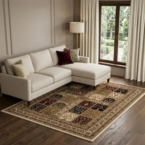 Beige and Black Oriental Power Loom Area Rug Photo 1