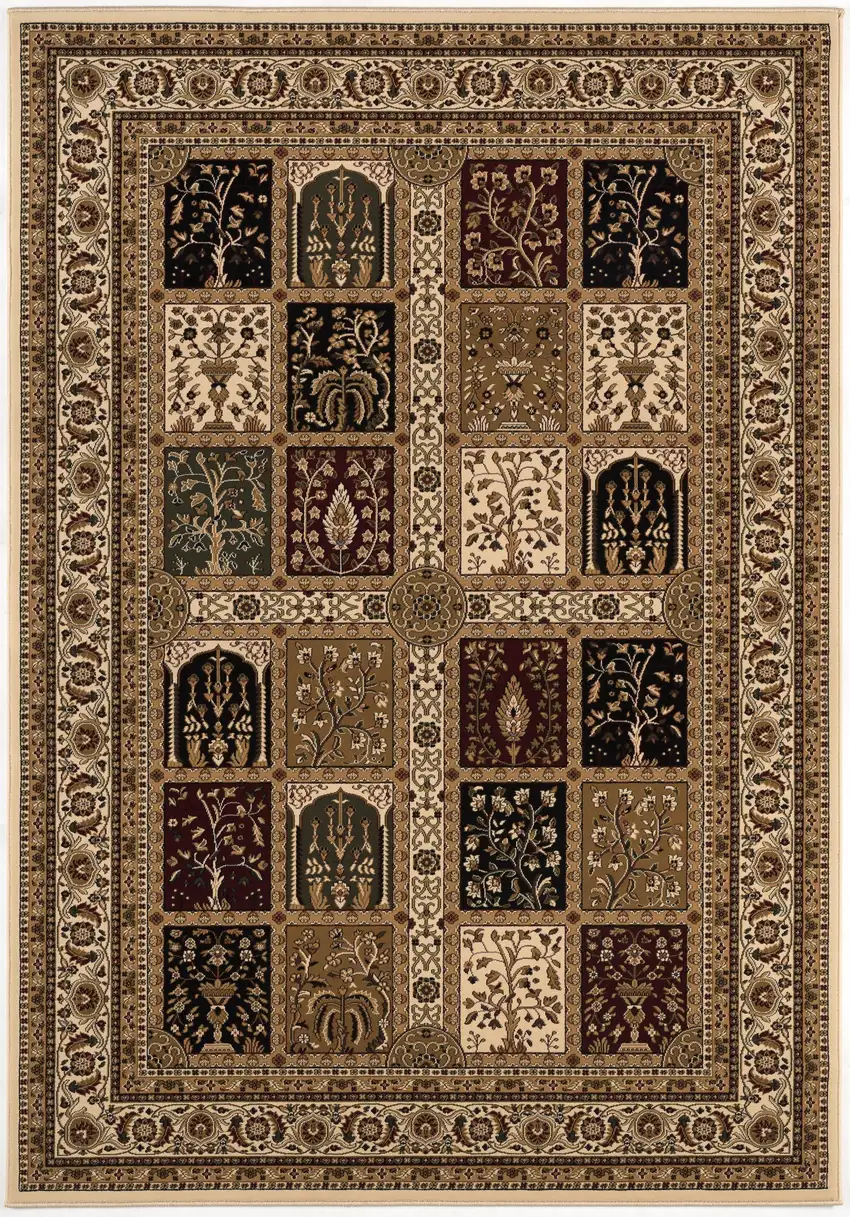 Beige and Black Oriental Power Loom Area Rug Photo 2