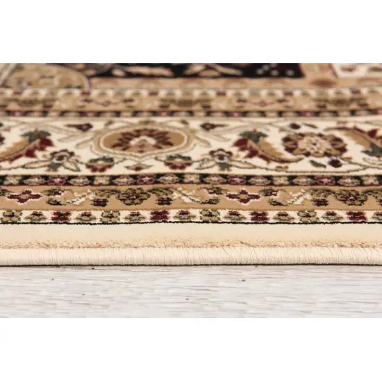Beige and Black Oriental Power Loom Area Rug Photo 7