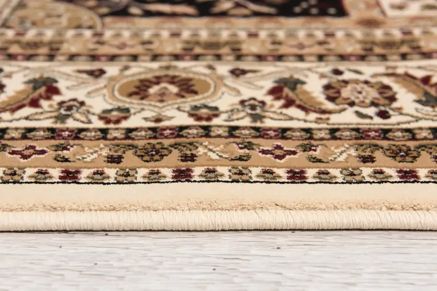 Beige and Black Oriental Power Loom Area Rug Photo 7