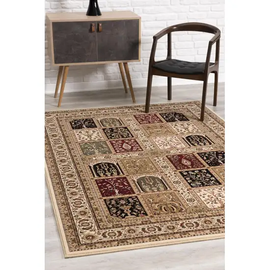 Beige and Black Oriental Power Loom Area Rug Photo 8
