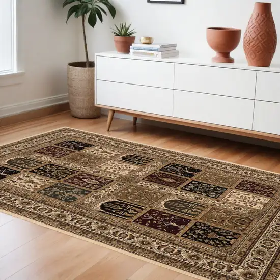Beige and Black Oriental Power Loom Area Rug Photo 1