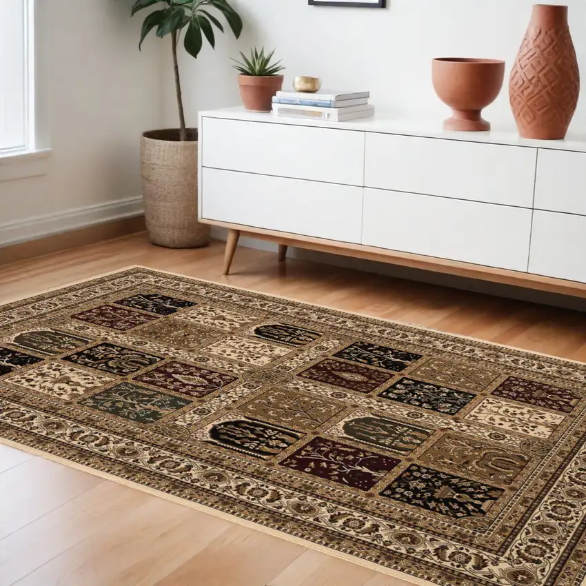 Beige and Black Oriental Power Loom Area Rug Photo 1