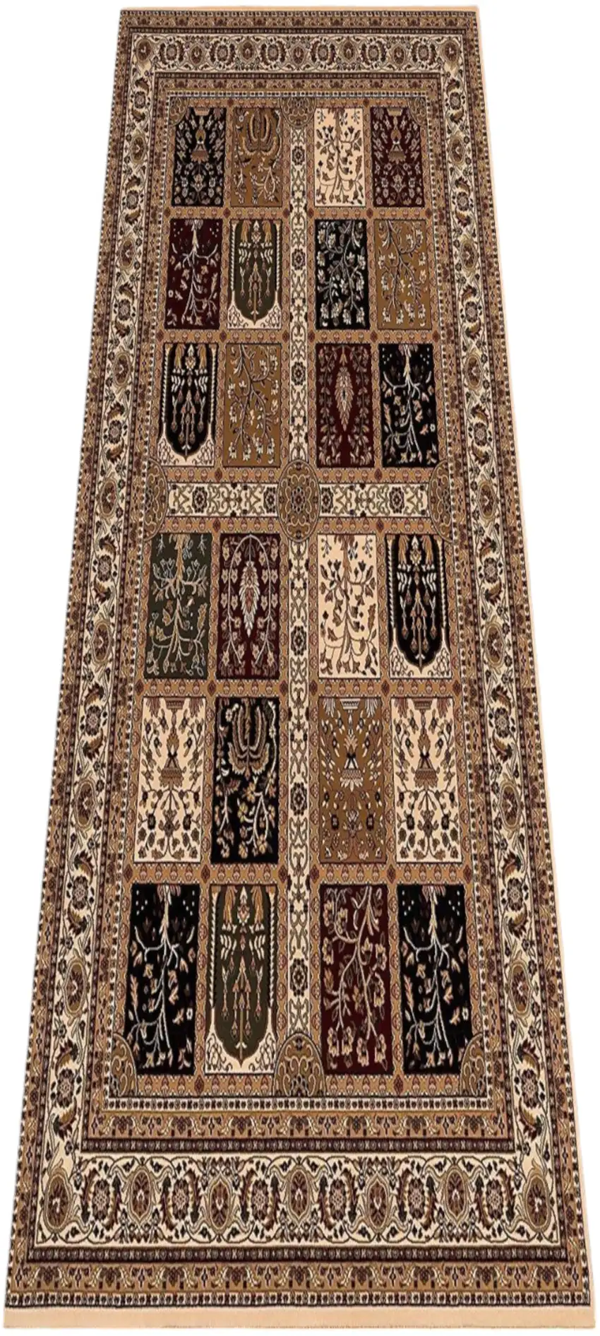 Beige and Black Oriental Power Loom Runner Rug Photo 2