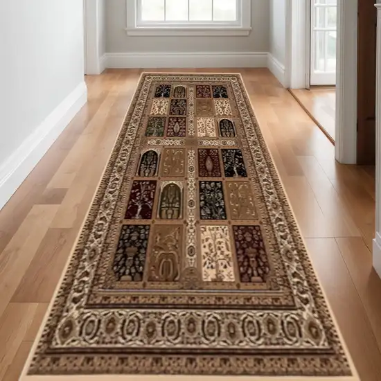 10' Beige And Black Oriental Runner Rug Photo 1