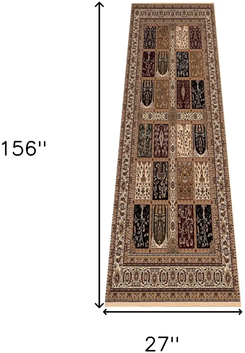 Beige and Black Oriental Power Loom Runner Rug Photo 3