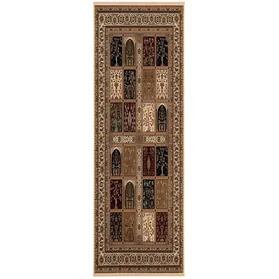 13' Beige And Black Oriental Runner Rug Photo 2