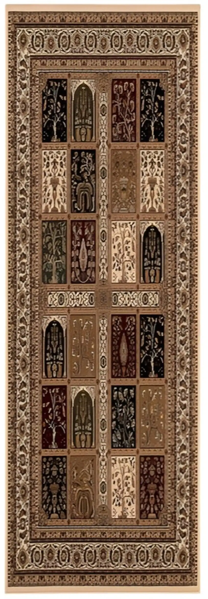 13' Beige And Black Oriental Runner Rug Photo 2