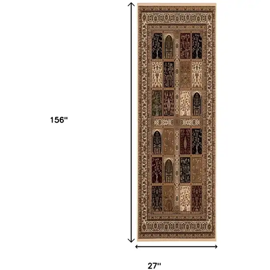 13' Beige And Black Oriental Runner Rug Photo 3
