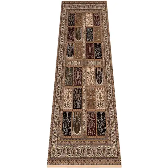 15' Beige And Black Oriental Runner Rug Photo 2