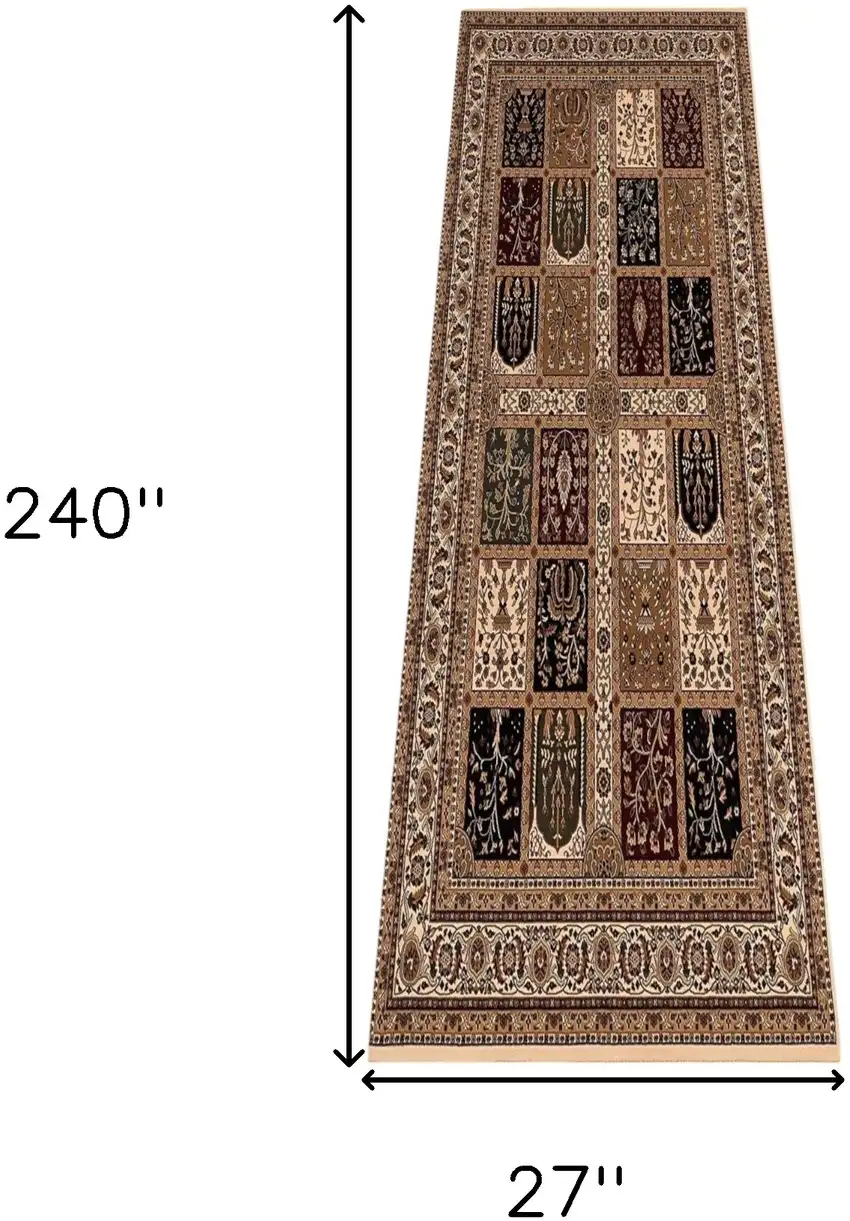 Beige and Black Oriental Power Loom Runner Rug Photo 3