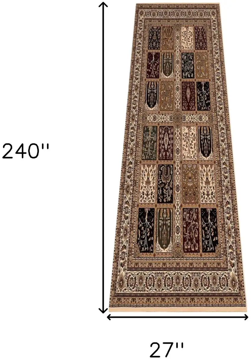 Beige and Black Oriental Power Loom Runner Rug Photo 3
