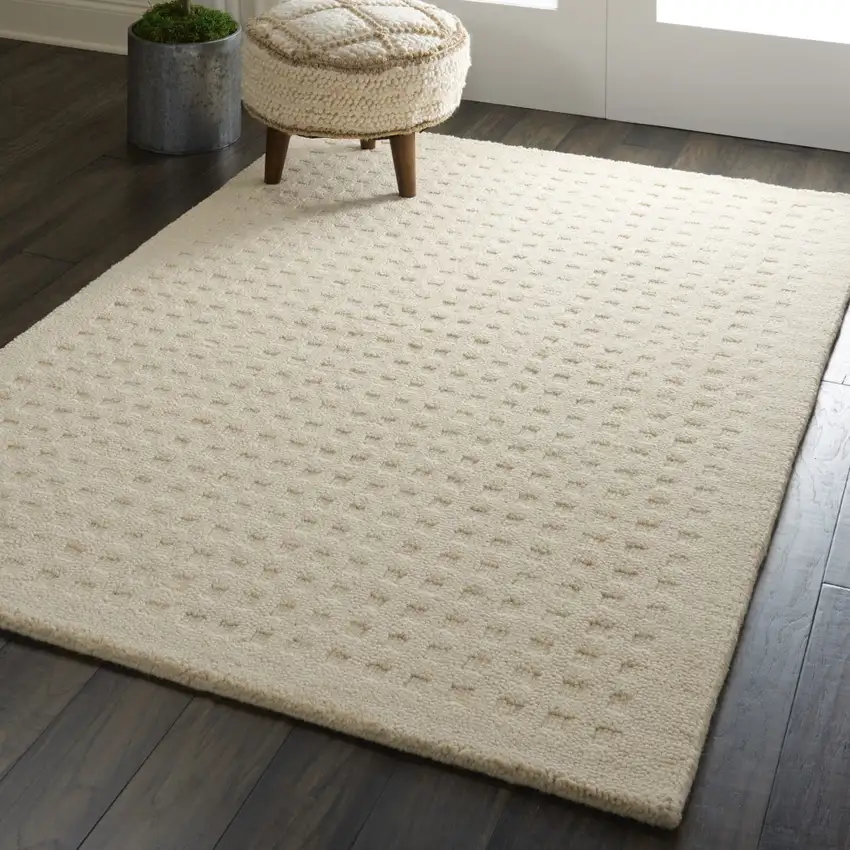 Cream Wool Shag Handmade Area Rug Photo 7