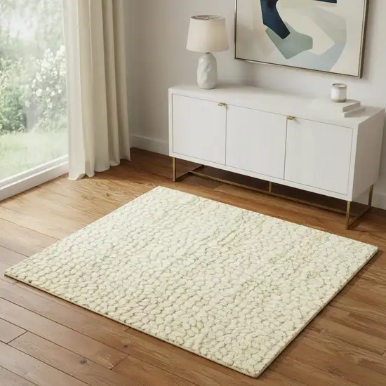 Cream Wool Shag Handmade Area Rug Photo 1