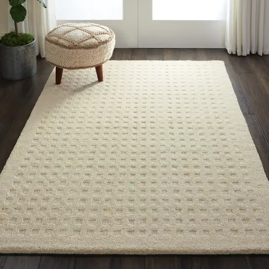 Cream Wool Shag Handmade Area Rug Photo 5