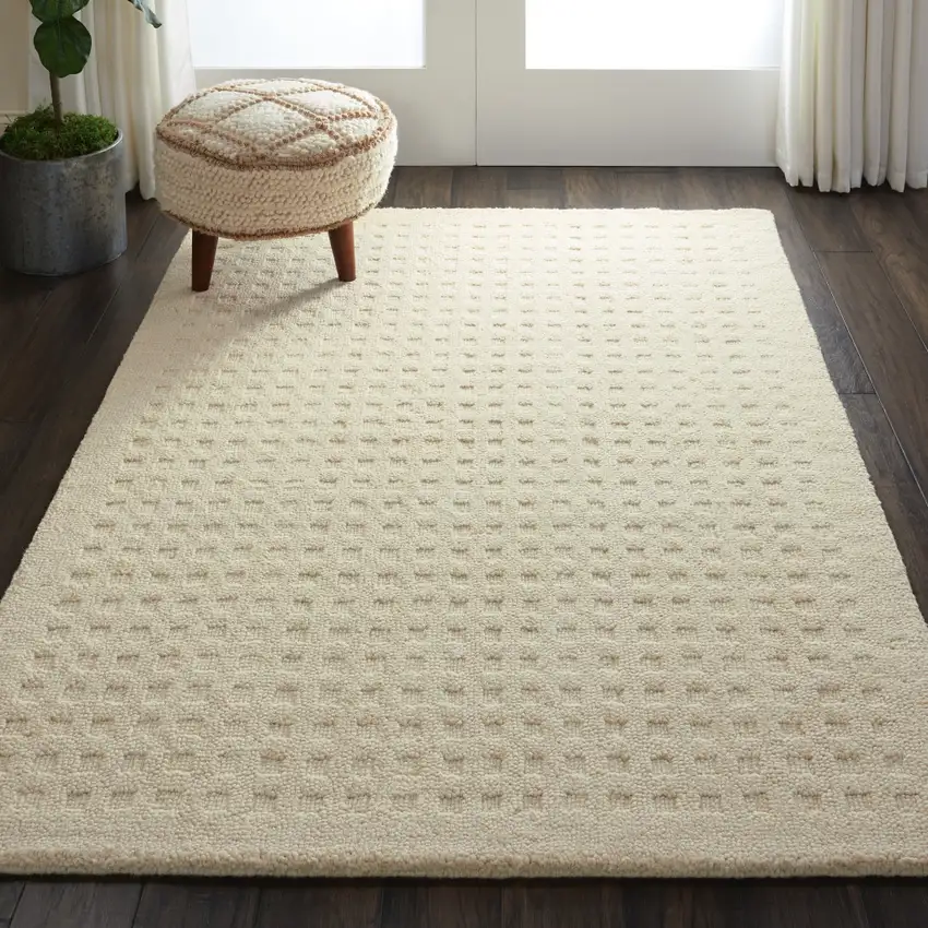 Cream Wool Shag Handmade Area Rug Photo 5
