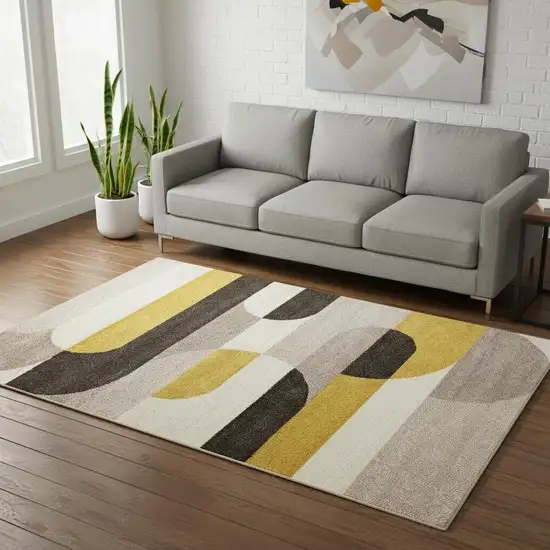 Cream Yellow And Brown Geometric Area Rug Photo 1