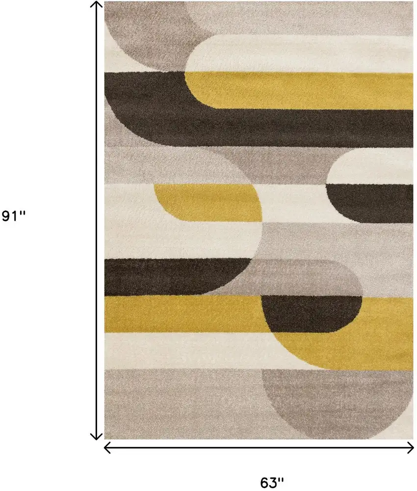 Cream Yellow And Brown Geometric Area Rug Photo 3
