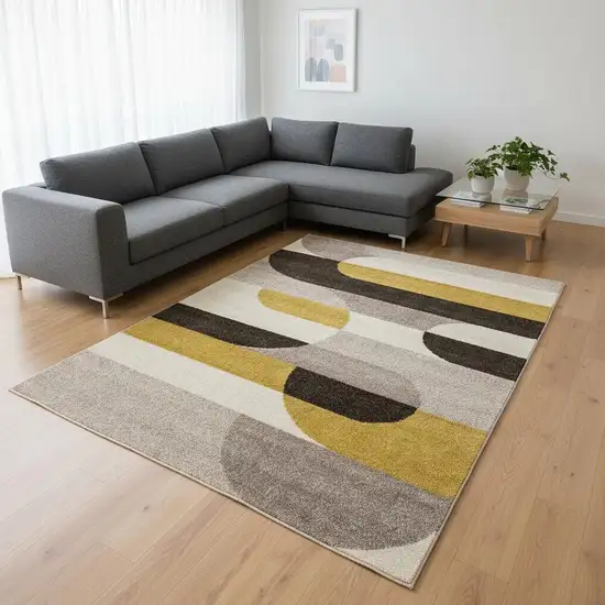 Cream Yellow And Brown Geometric Area Rug Photo 1