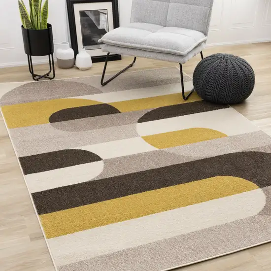 Cream Yellow And Brown Geometric Area Rug Photo 5