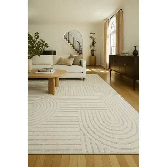 Cream and Beige Abstract Area Rug Photo 8