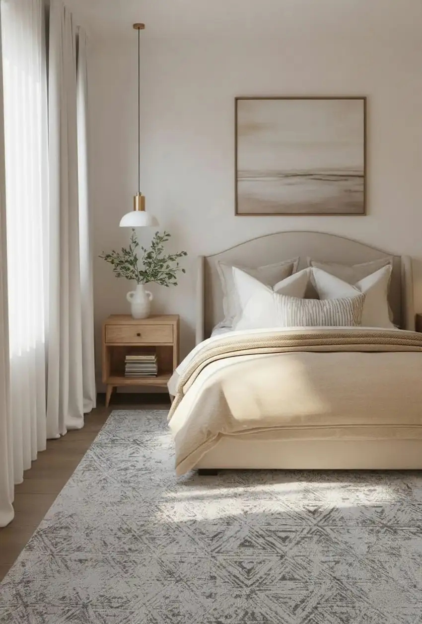 Cream and Beige Abstract Area Rug Photo 6