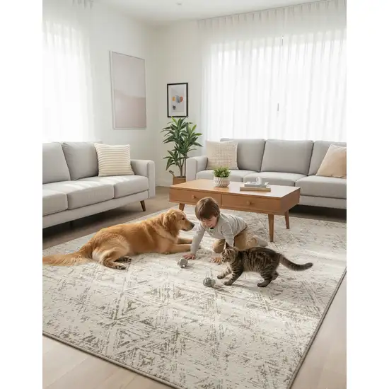 Cream and Beige Abstract Area Rug Photo 4