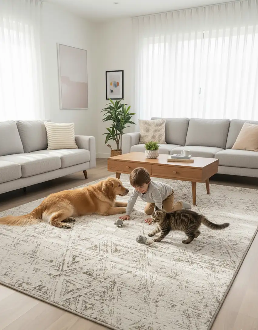 Cream and Beige Abstract Area Rug Photo 4