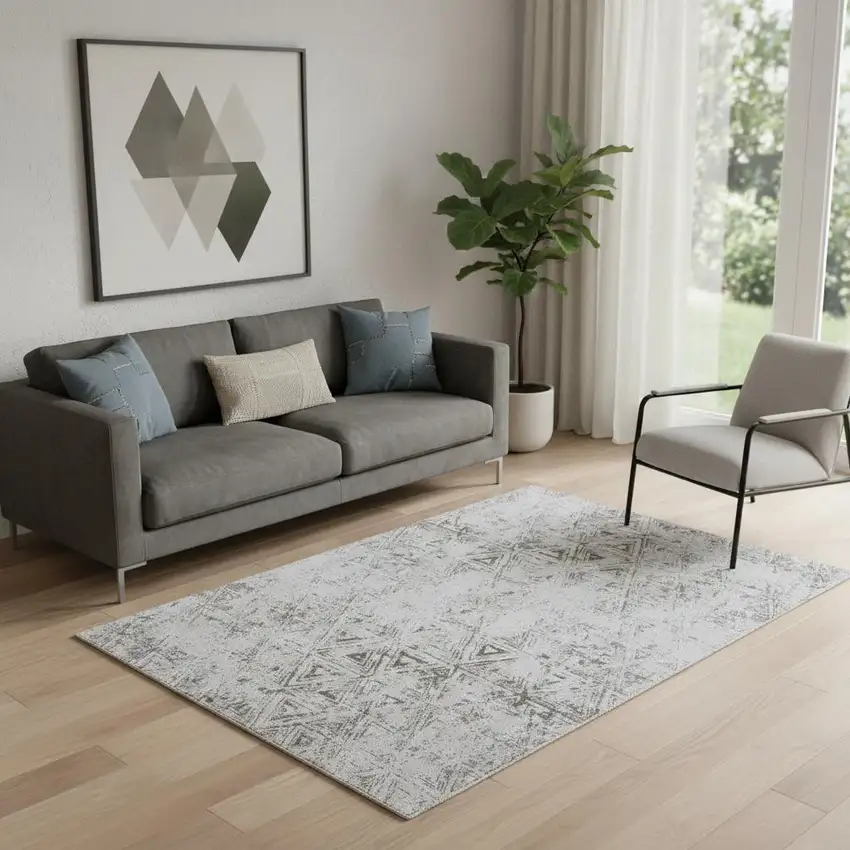 Cream and Beige Abstract Area Rug Photo 1