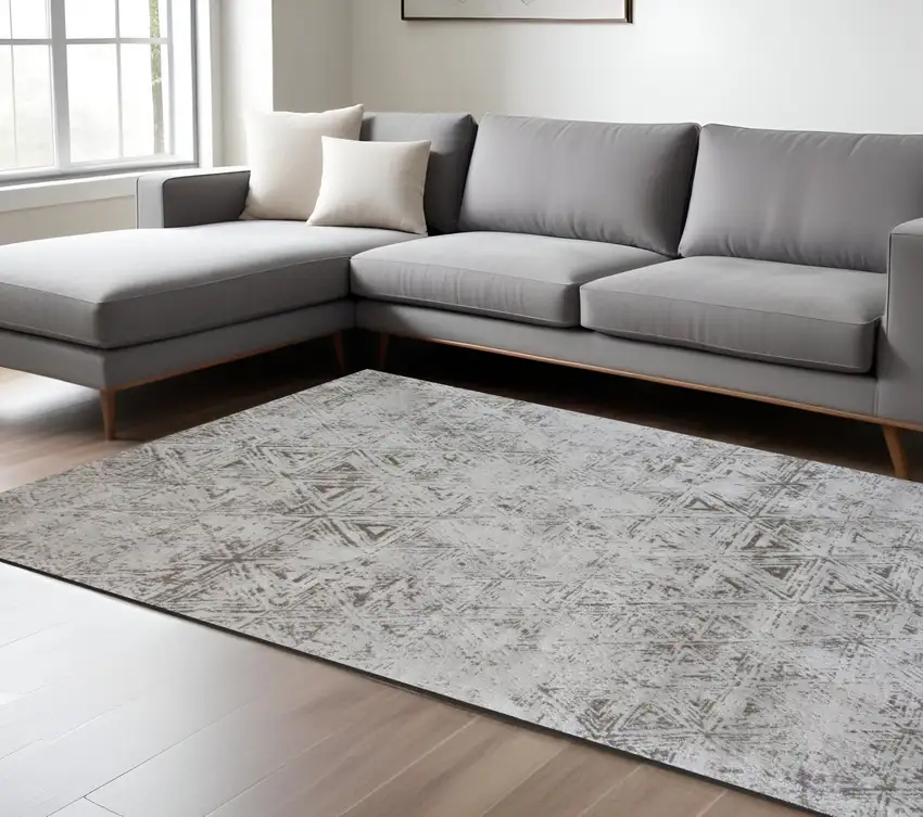 Cream and Beige Abstract Area Rug Photo 2