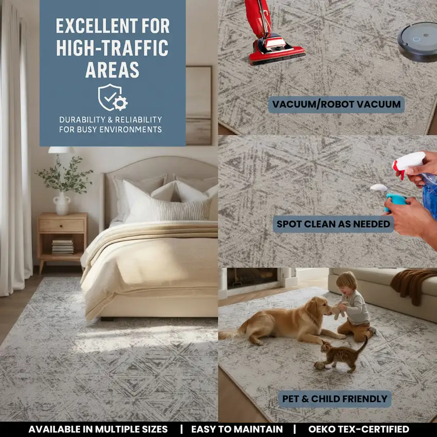 Cream and Beige Abstract Area Rug Photo 9