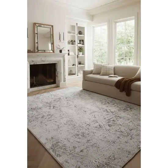 Cream and Beige Abstract Area Rug Photo 5