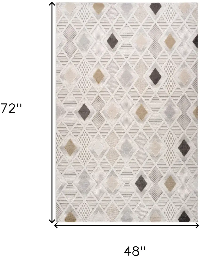 Cream and Beige Abstract Distressed Area Rug Photo 7