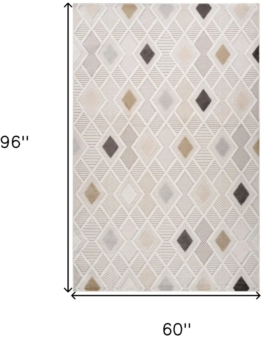 Cream and Beige Abstract Distressed Area Rug Photo 3