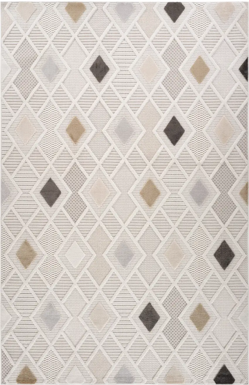 Cream and Beige Abstract Distressed Area Rug Photo 2