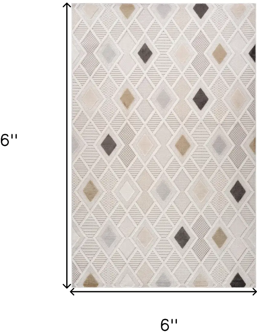 Cream and Beige Abstract Distressed Area Rug Photo 3