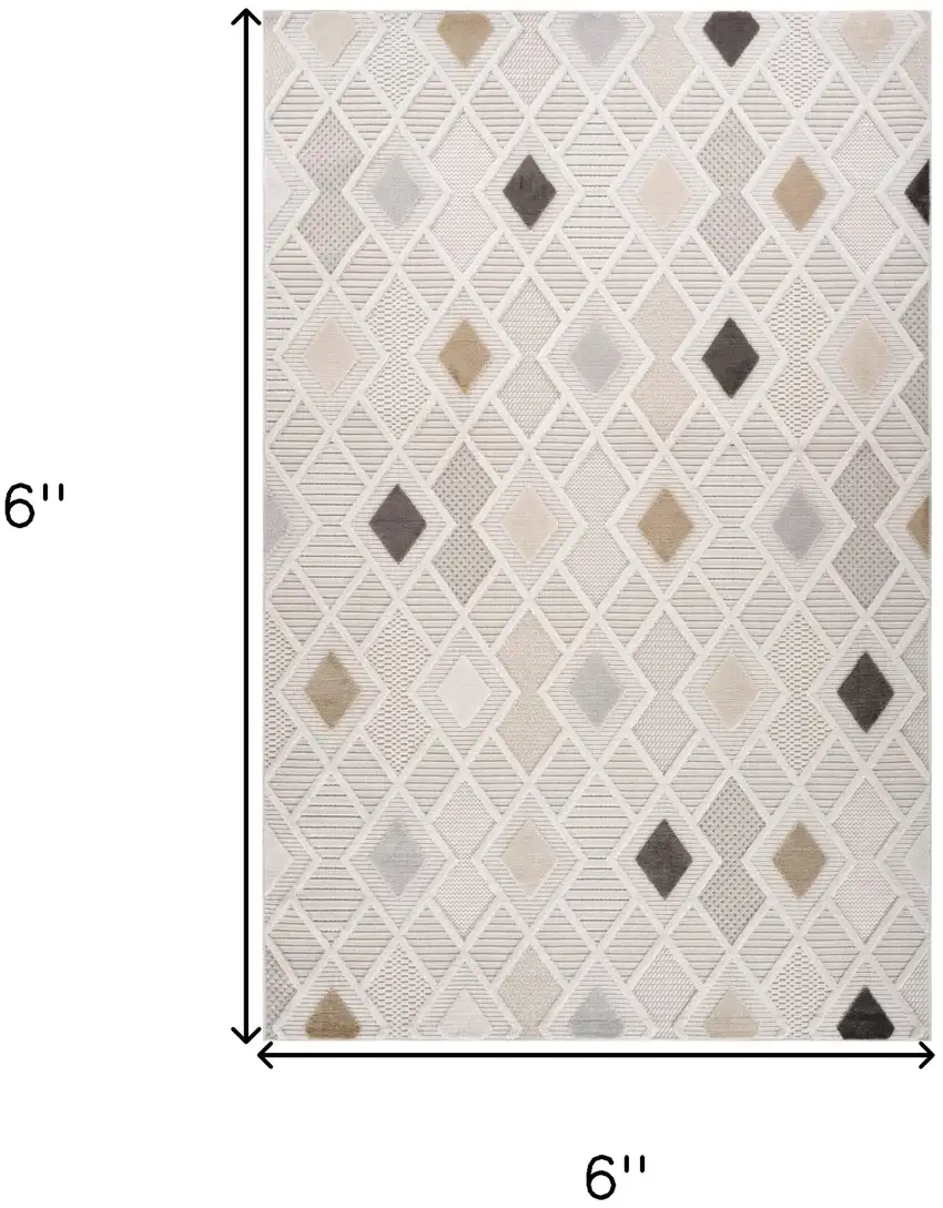 Cream and Beige Abstract Distressed Area Rug Photo 3