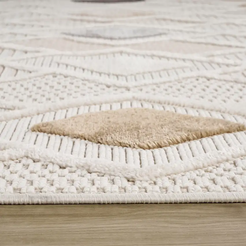 Cream and Beige Abstract Distressed Area Rug Photo 4