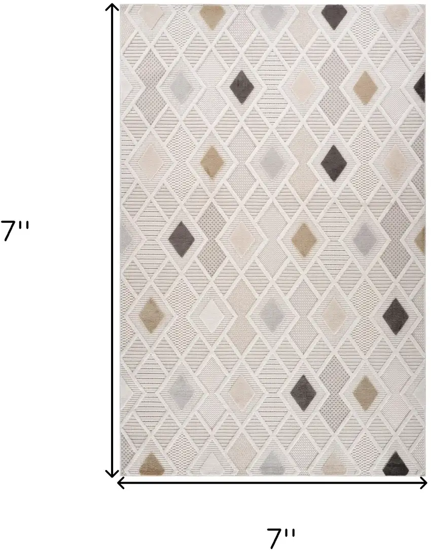 Cream and Beige Abstract Distressed Area Rug Photo 3