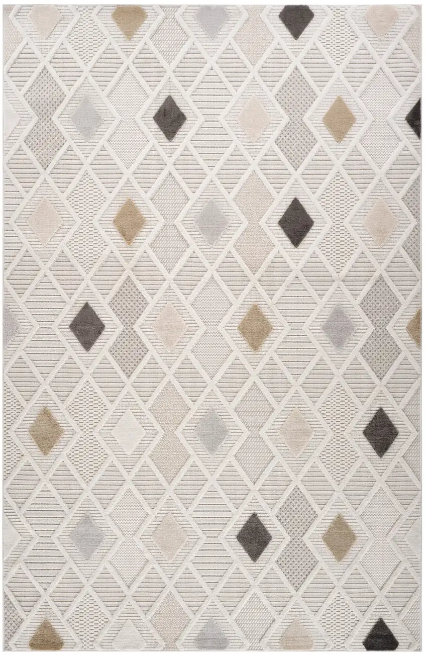 Cream and Beige Abstract Distressed Area Rug Photo 2