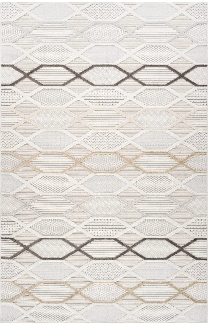 Cream and Beige Abstract Distressed Area Rug Photo 2