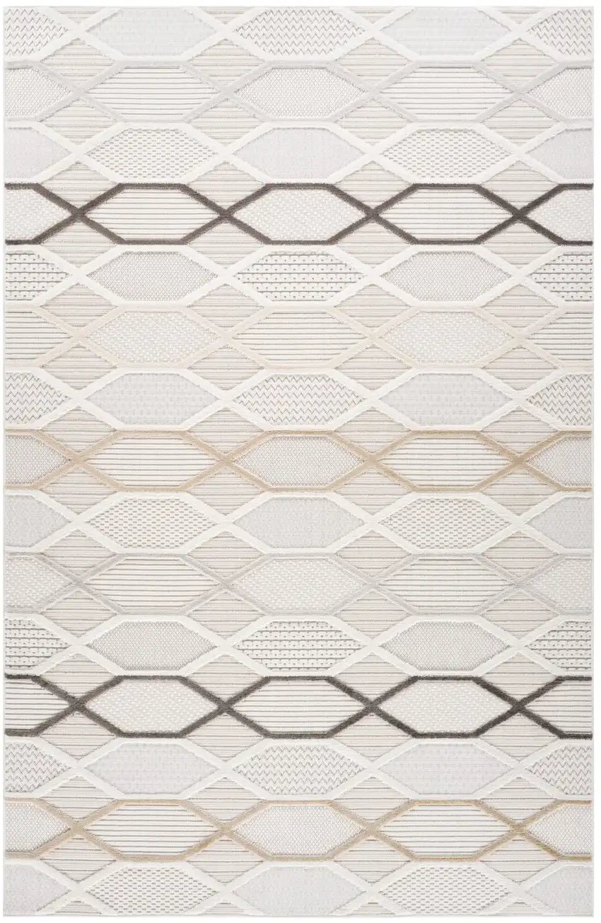 Cream and Beige Abstract Distressed Area Rug Photo 2