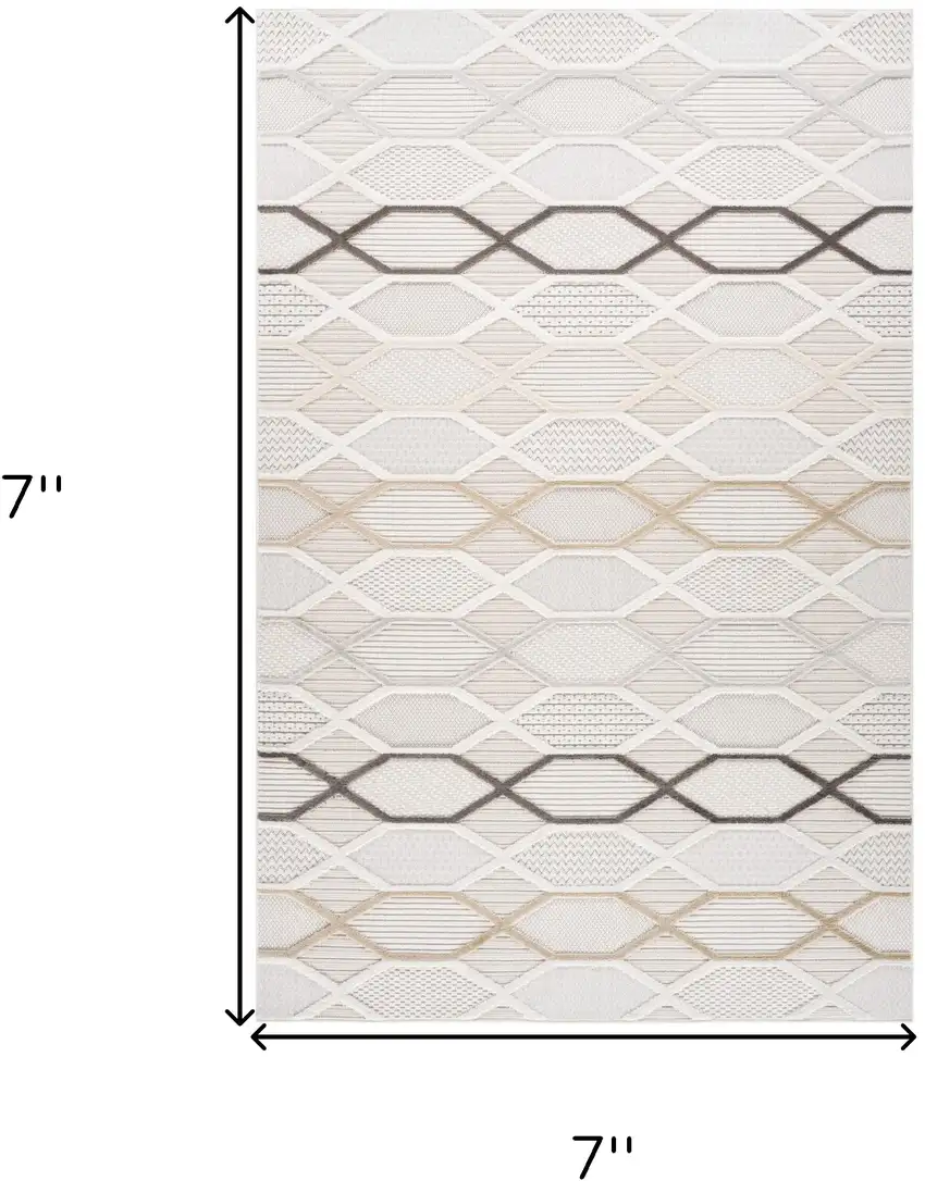 Cream and Beige Abstract Distressed Area Rug Photo 3