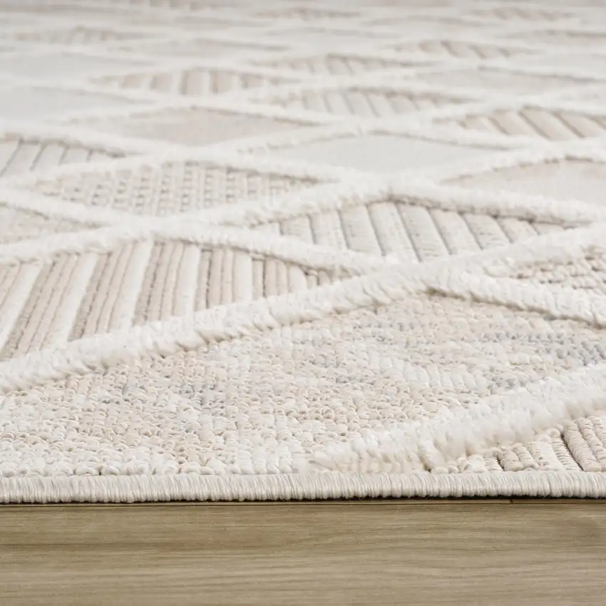 Cream and Beige Abstract Distressed Area Rug Photo 8