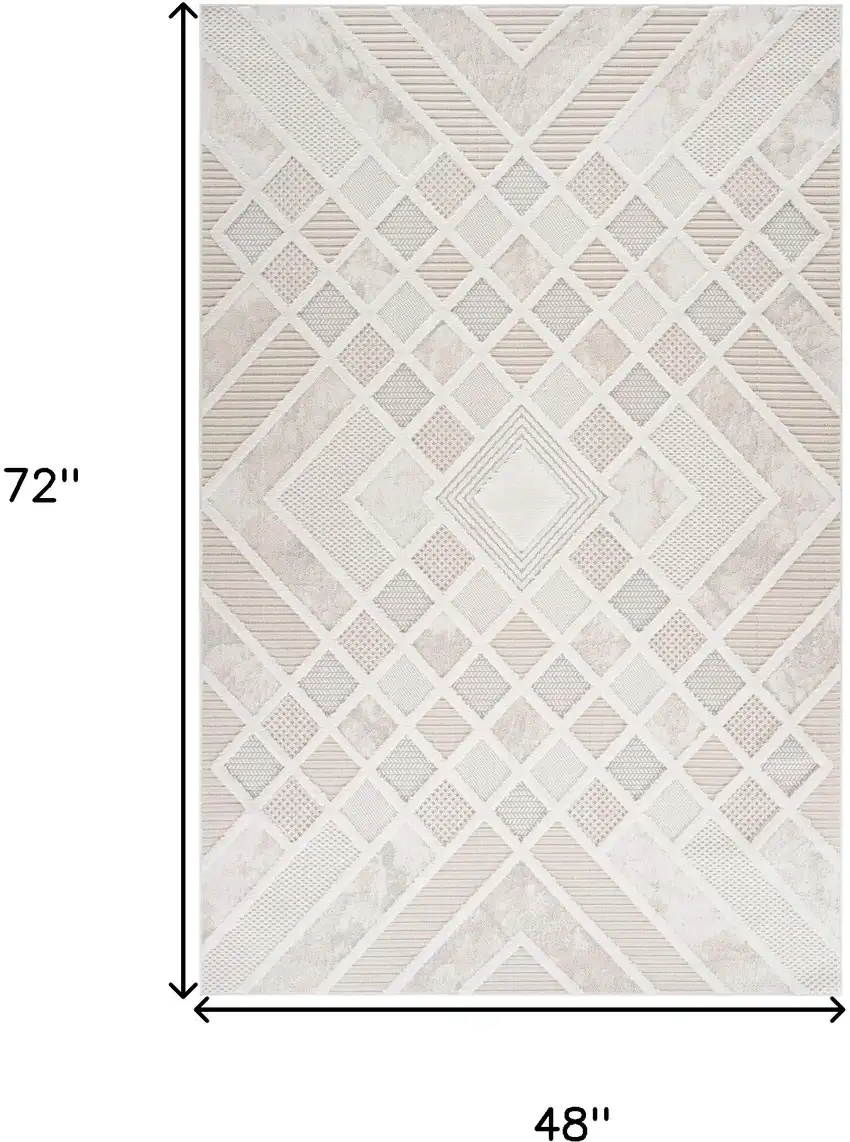 Cream and Beige Abstract Distressed Area Rug Photo 6